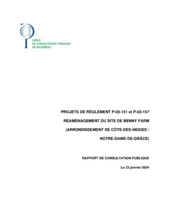 Couverture du rapport - Réaménagement du site Benny Farm