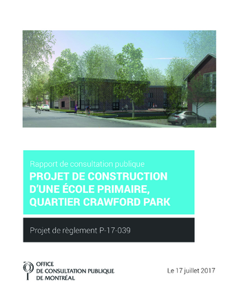 Couverture du rapport - Projet d'école primaire - quartier Crawford Park
